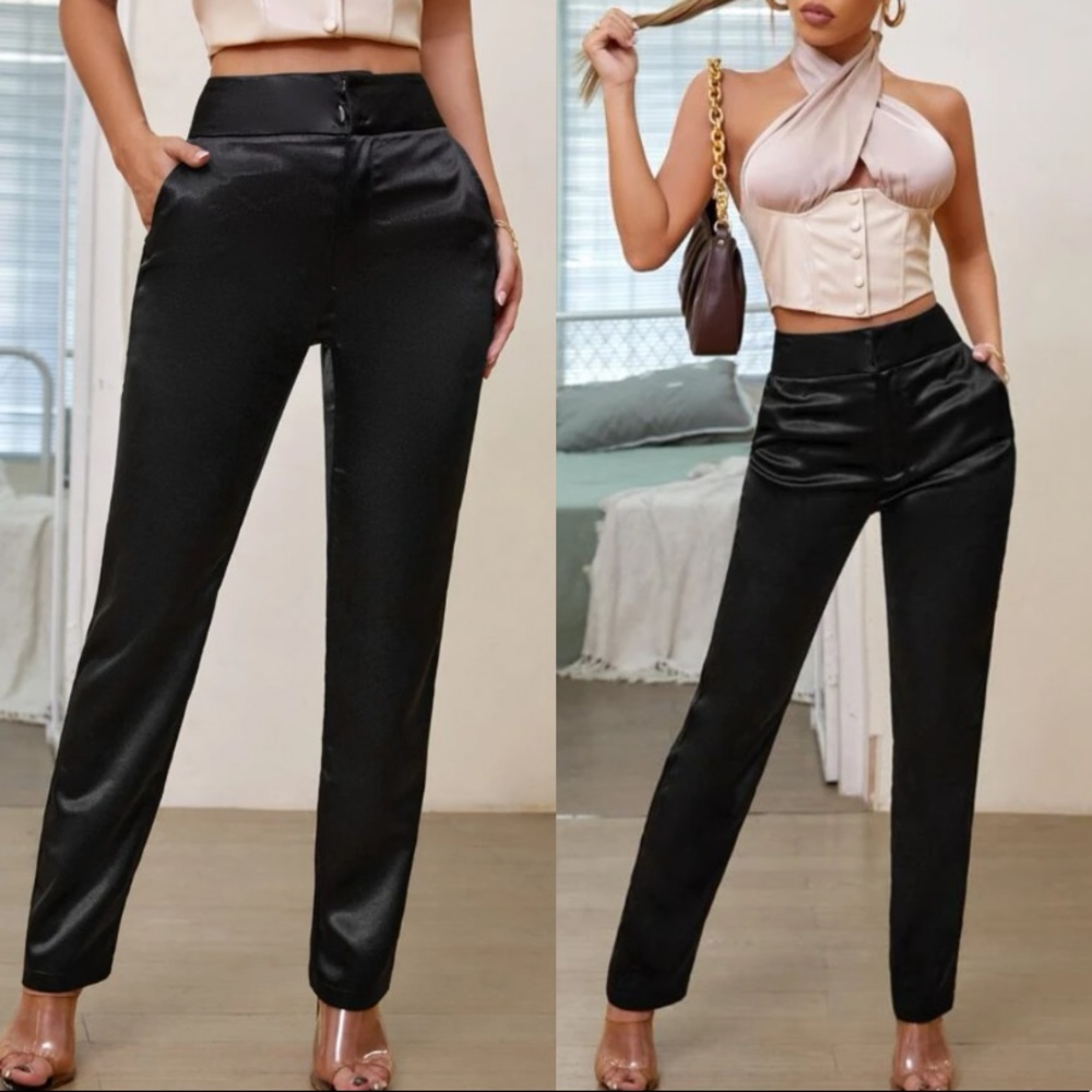 Luxurious satin straight leg pants